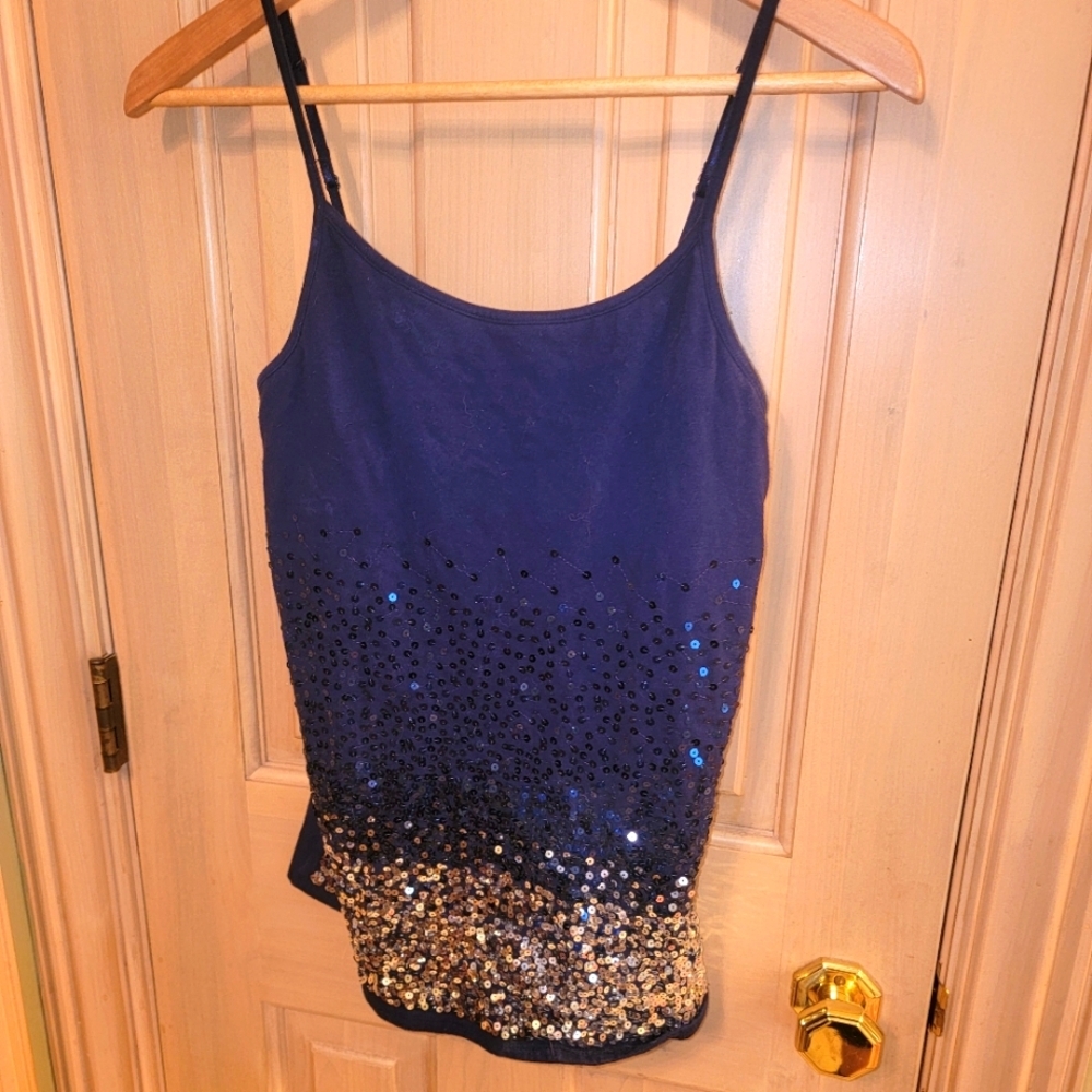 Navy blue Justice sz 18 XL Girls beaded tank top Shirt Y2K